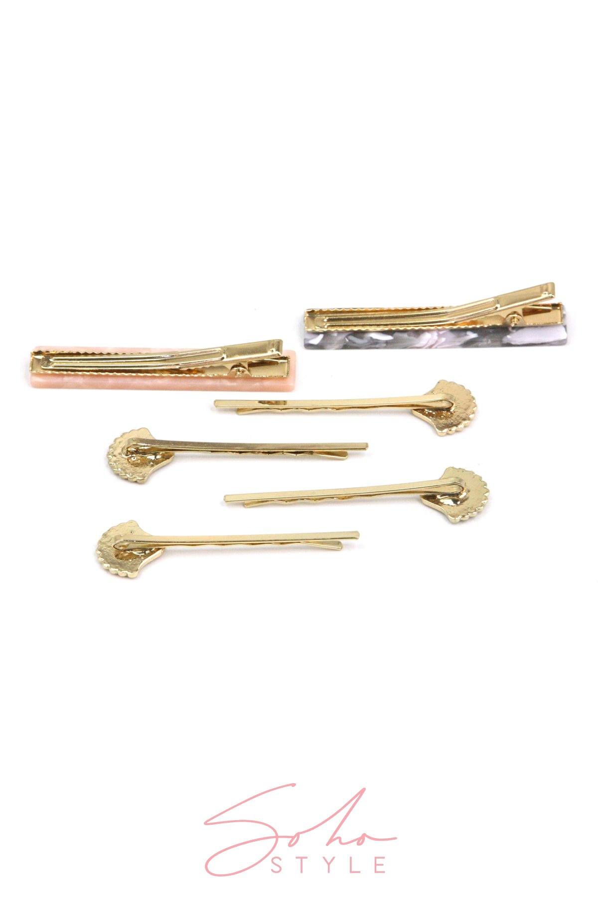 Black Friday - Marble Acrylic Hair Clip and Mosaic Seashell Bobby Pin Set Special