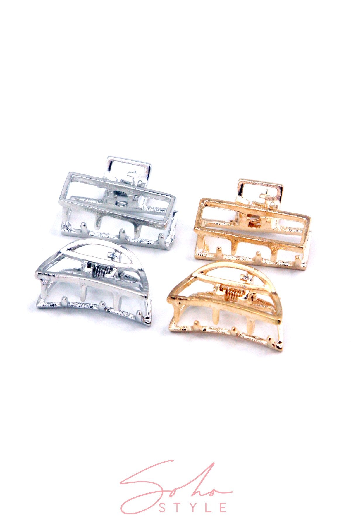 Modern Metal Rectangular Hair Jaw & Mini Metal Moon Hair Jaw Set Hair Accessorie Soho Style