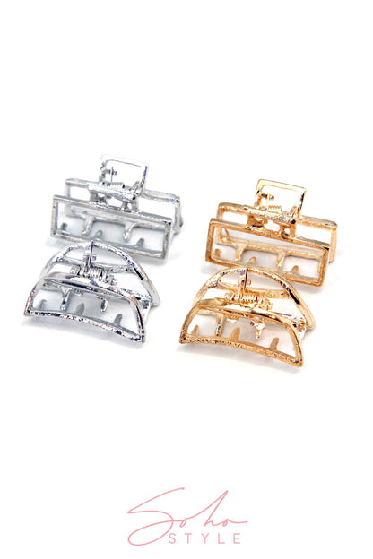 Modern Metal Rectangular Hair Jaw & Mini Metal Moon Hair Jaw Set Hair Accessorie Soho Style
