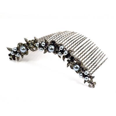 Vintage Wave Hair Comb with Simulated Pearl and Crystal Accents Vintage 80s Rhinestone Simulated Pearl Comb Hair Accessory  main image 4
