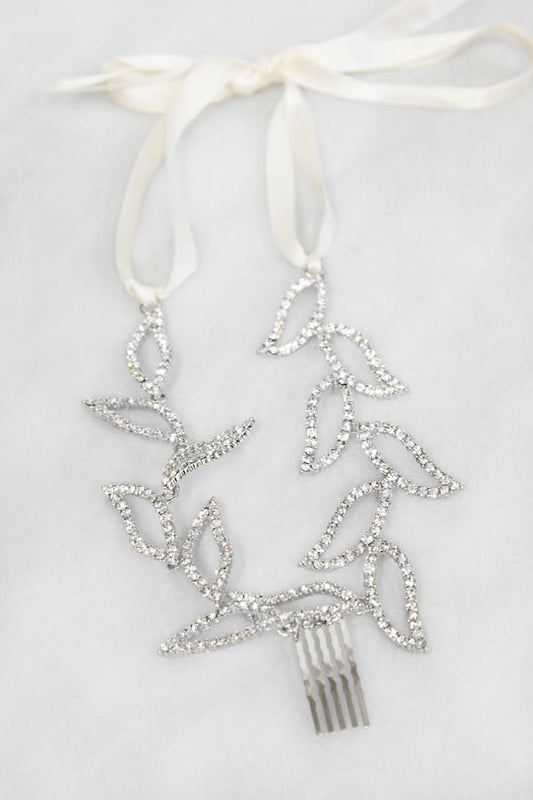 Dangling Leaves Crystal Hair Crown Wedding Soho Style