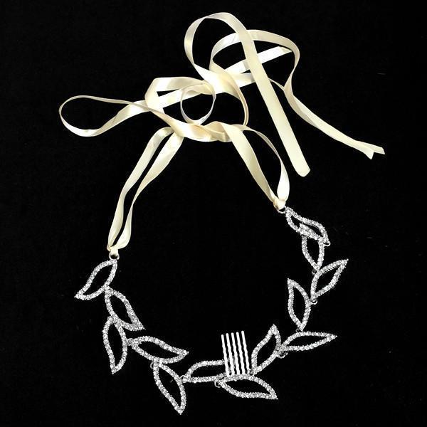 Dangling Leaves Crystal Hair Crown Wedding Soho Style