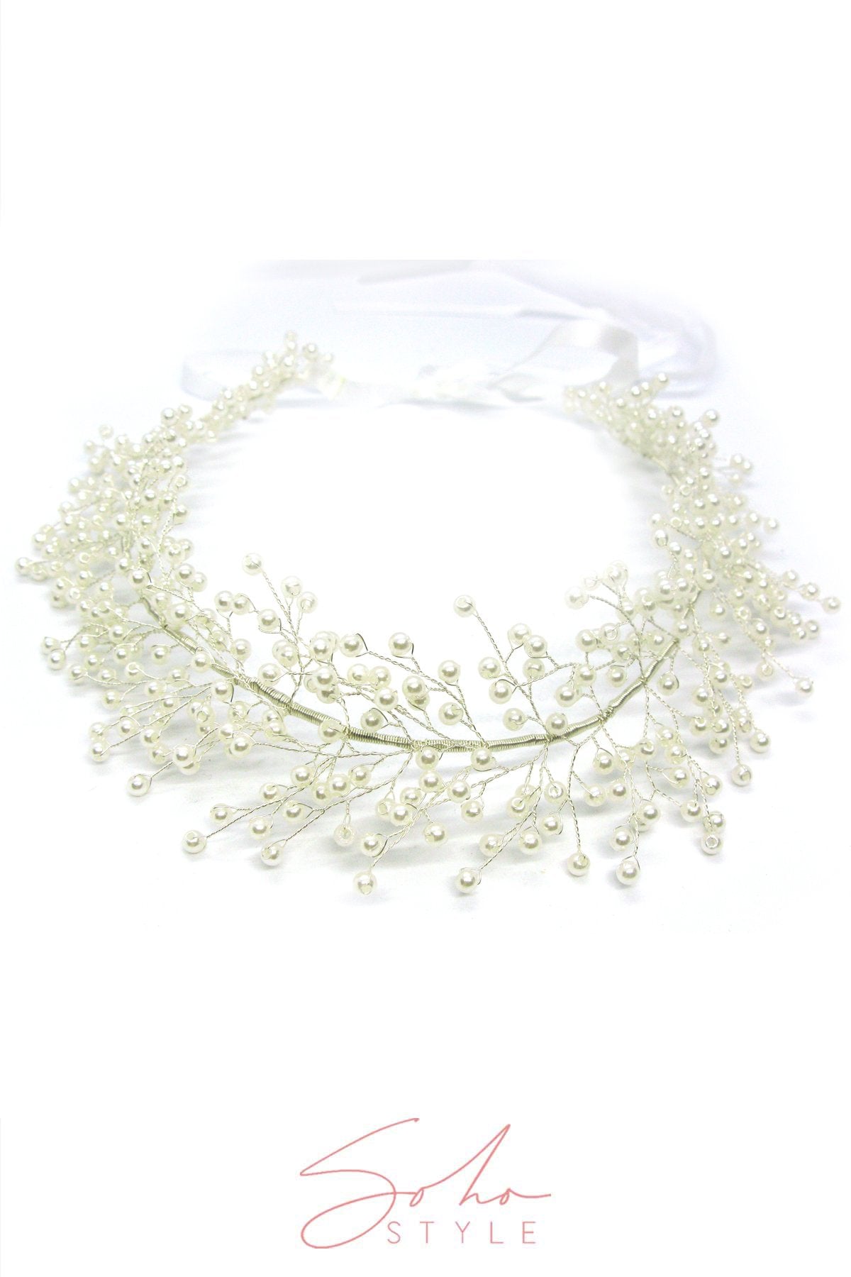 Pearl Baby's Breath Bridal Crown Wedding Sale