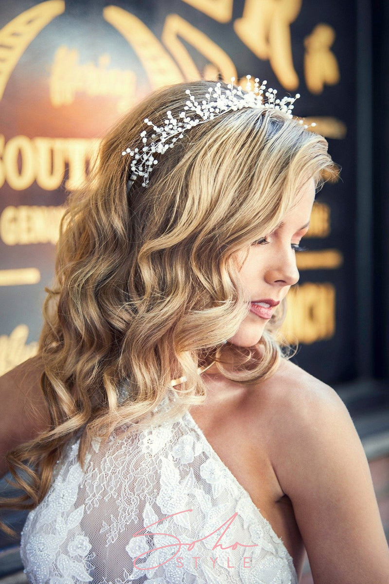 Delphine Baby's Breath Crystal Hair Crown Wedding Sale
